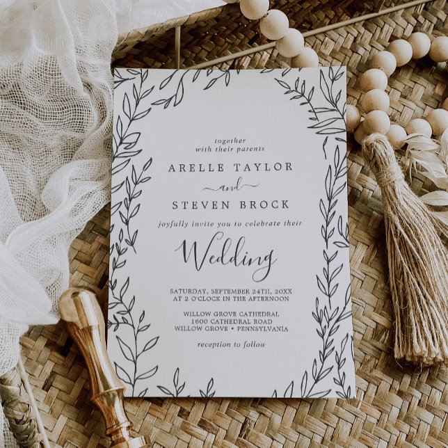 Minimal Leaf | Dark Grey Wedding Invitation (Creator Uploaded)