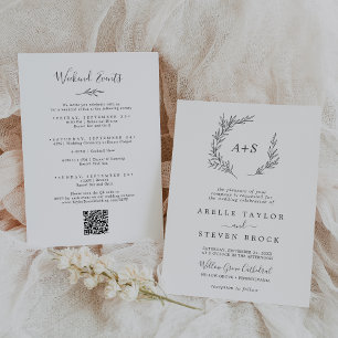 Minimal Leaf   Dark Grey Weekend Events Wedding Invitation