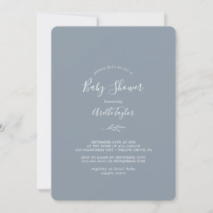 Minimal Leaf   Dusty Blue Baby Shower Invitation