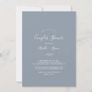 Minimal Leaf   Dusty Blue Couples Shower Invitation