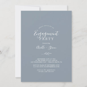 Minimal Leaf   Dusty Blue Engagement Party Invitation