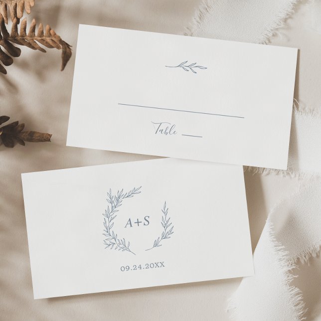 Minimal Leaf | Dusty Blue Flat Wedding Place Card (Creator Uploaded)