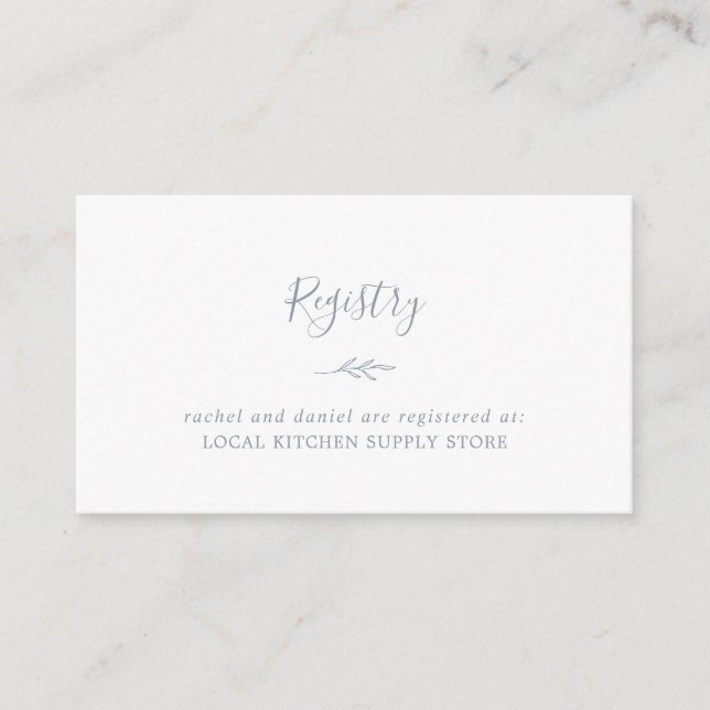 Minimal Leaf | Dusty Blue Gift Registry Enclosure Card (Front)