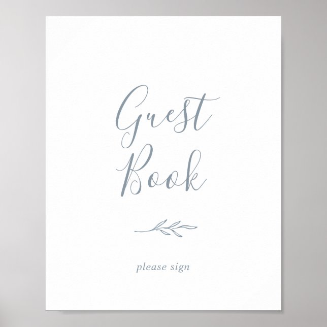 Minimal Leaf | Dusty Blue Guest Book Sign (Front)