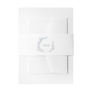Minimal Leaf Dusty Blue Monogram Wedding Invitation Belly Band