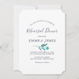 Minimal Leaf Dusty Blue Rehearsal Dinner Invitation