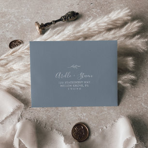 Minimal Leaf Dusty Blue Self-Addressed RSVP Envelope