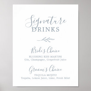 Minimal Leaf Dusty Blue Signature Drinks Sign