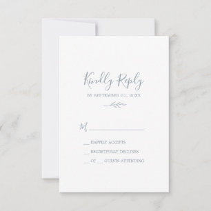 Minimal Leaf Dusty Blue Simple RSVP Card
