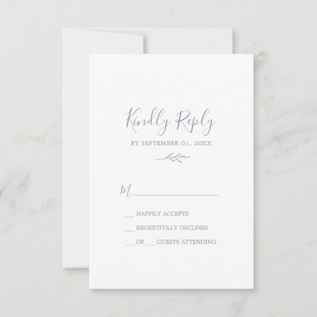 Minimal Leaf | Dusty Blue Simple RSVP Card (Front)