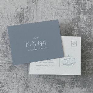 Minimal Leaf Dusty Blue Song Request RSVP Postcard