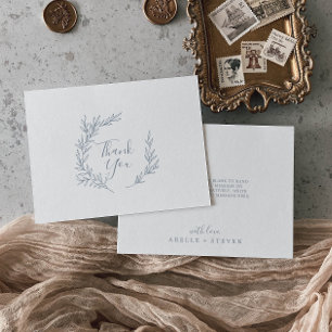 Minimal Leaf Dusty Blue Thank You Card