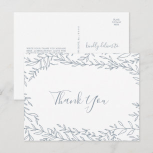Minimal Leaf   Dusty Blue Thank You Postcard