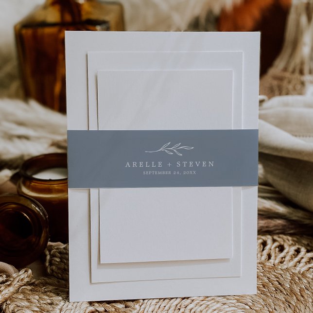 Minimal Leaf | Dusty Blue Wedding Belly Band Invitation Belly Band (Creator Uploaded)