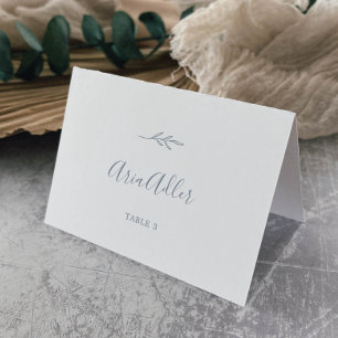 Minimal Leaf   Dusty Blue Wedding Place Cards
