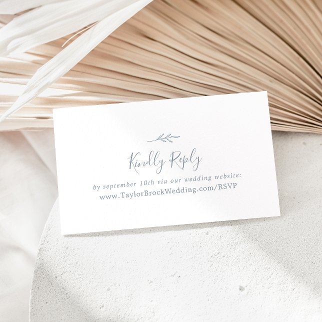 Minimal Leaf | Dusty Blue Wedding Website RSVP Enclosure Card (Creator Uploaded)