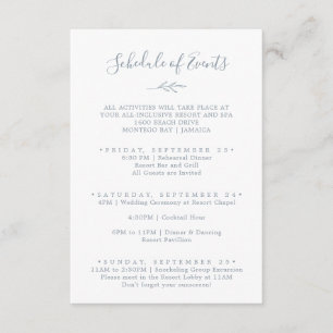 Minimal Leaf Dusty Blue Weekend Schedule of Events Enclosure Card