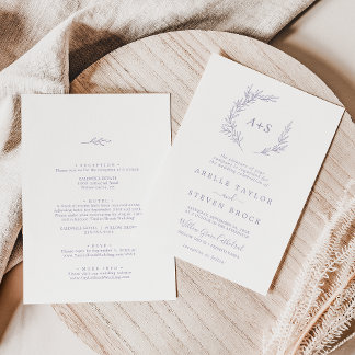 Minimal Leaf | Dusty Purple All In One Wedding Invitation