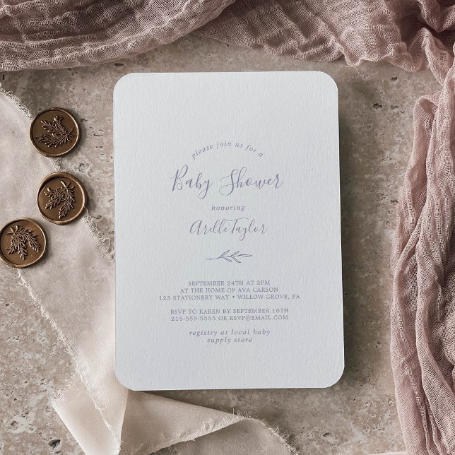 Minimal Leaf | Dusty Purple Baby Shower Invitation (Creator Uploaded)