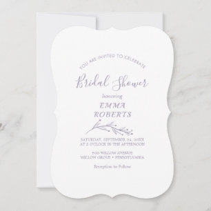 Minimal Leaf   Dusty Purple Bridal Shower  Invitation