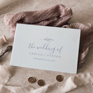 Minimal Leaf   Dusty Purple Monogram Back Wedding Guest Book