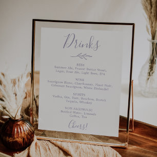 Minimal Leaf Dusty Purple Wedding Drinks Menu Poster