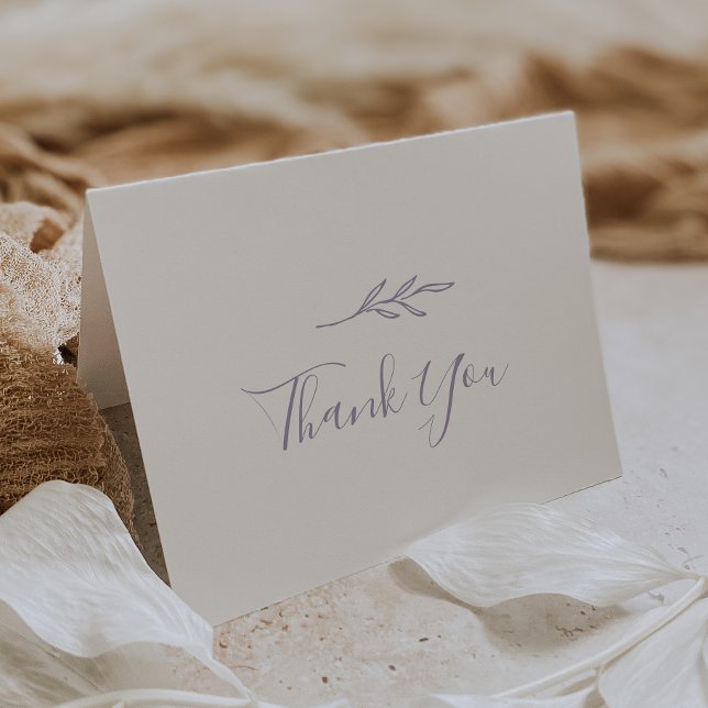 Minimal Leaf | Dusty Purple Wedding Thank You Card (Creator Uploaded)
