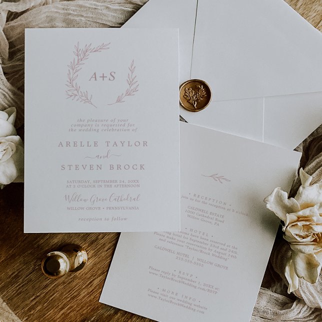 Minimal Leaf | Dusty Rose All In One Wedding Invitation (Creator Uploaded)