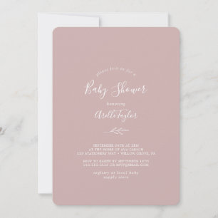 Minimal Leaf   Dusty Rose Baby Shower Invitation