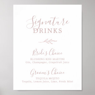 Minimal Leaf Dusty Rose Signature Drinks Sign