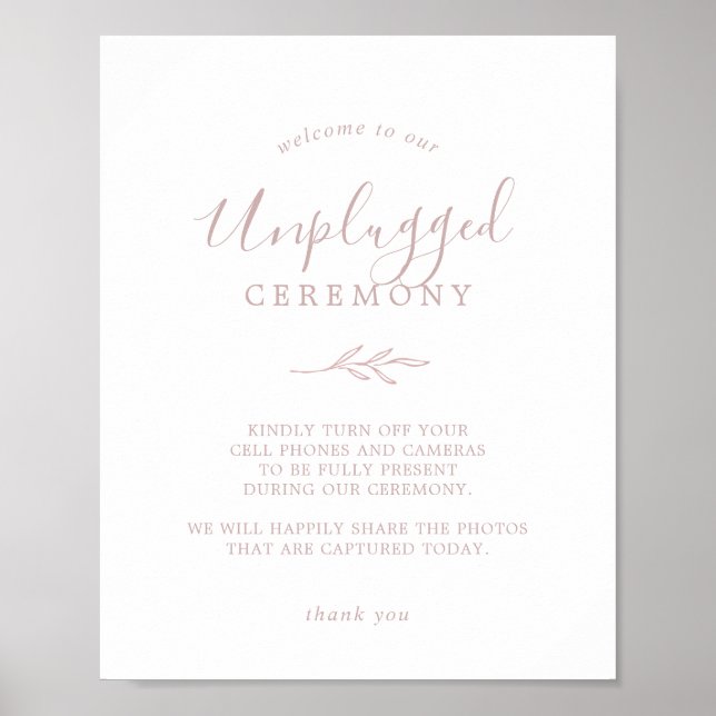 Minimal Leaf | Dusty Rose Unplugged Ceremony Sign (Front)