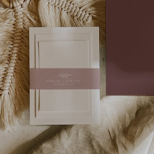 Minimal Leaf Dusty Rose Wedding Belly Band Invitation Belly Band