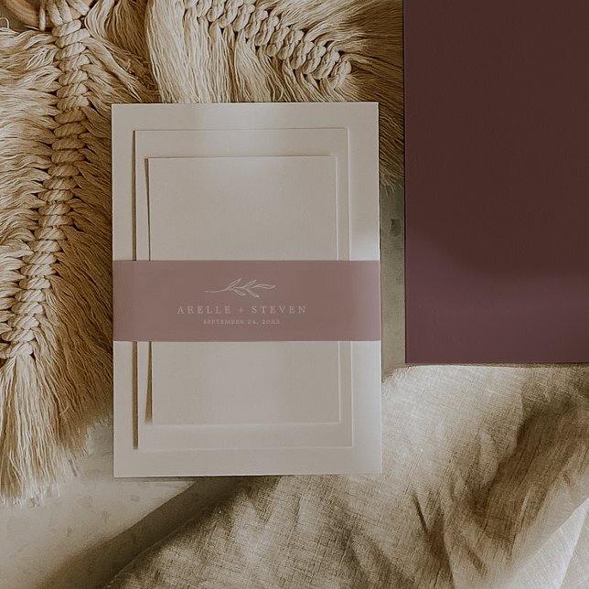 Minimal Leaf | Dusty Rose Wedding Belly Band Invitation Belly Band (Creator Uploaded)