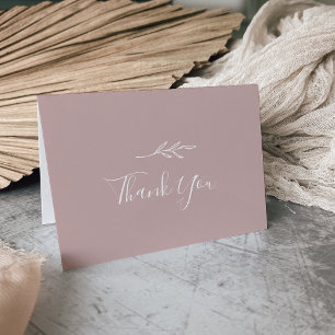 Minimal Leaf Dusty Rose Wedding Thank You Card