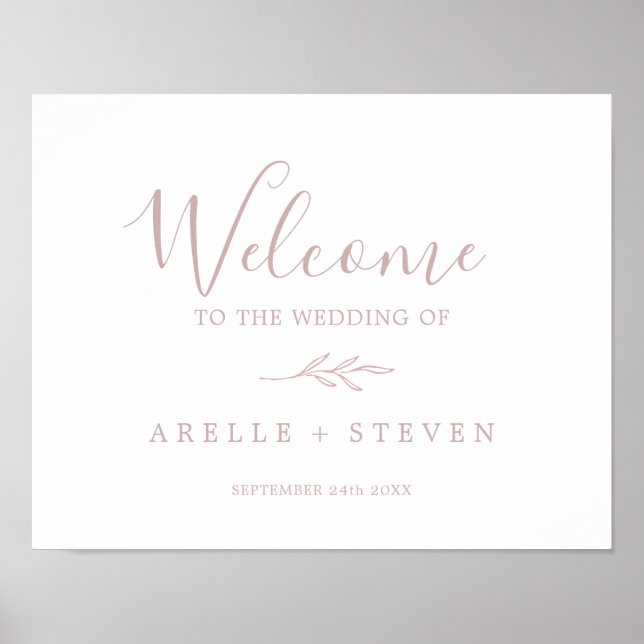 Minimal Leaf | Dusty Rose Wedding Welcome Poster (Front)