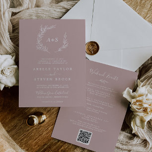 Minimal Leaf   Dusty Rose Weekend Events Wedding Invitation