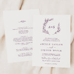 Minimal Leaf | Eggplant All In One Wedding Invitation<br><div class="desc">This minimal leaf eggplant all in one wedding invitation is perfect for a boho wedding. The design features a simple greenery leaf silhouette in a romantic dark purple colour with minimalist bohemian garden style. Personalise with the first initials of the couple. Save paper by including the details on the back...</div>