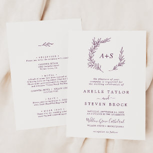 Minimal Leaf Eggplant All In One Wedding Invitation