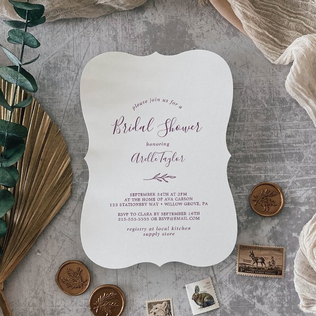 Minimal Leaf | Eggplant Bridal Shower Invitation (Creator Uploaded)