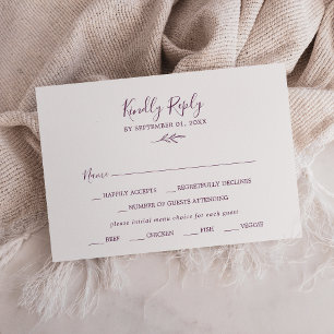 Minimal Leaf   Eggplant Menu Choice RSVP Card