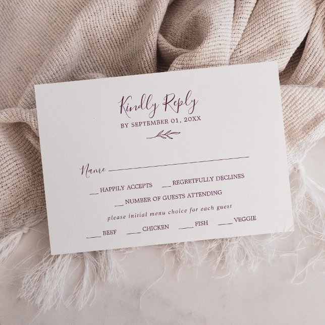 Minimal Leaf | Eggplant Menu Choice RSVP Card (Creator Uploaded)