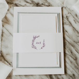 Minimal Leaf Eggplant Monogram Wedding Invitation Belly Band