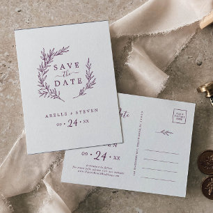 Minimal Leaf   Eggplant Save the Date Invitation Postcard