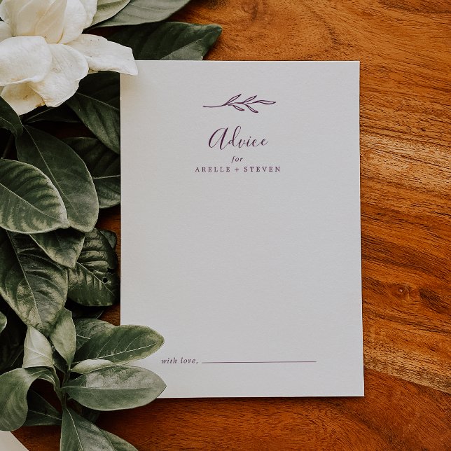 Minimal Leaf | Eggplant Wedding Advice Card (Creator Uploaded)