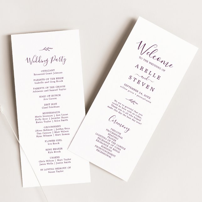 Minimal Leaf | Eggplant Wedding Program Programme (Creator Uploaded)