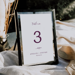 Minimal Leaf Eggplant Wedding Table Number