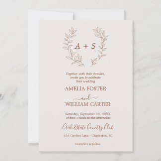 Minimal Leaf | Formal Monogram Wedding Invitation