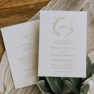 Minimal Leaf Gold All In One Wedding Invitation
