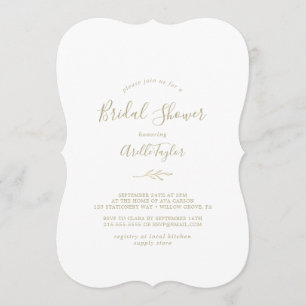Minimal Leaf   Gold Bridal Shower Invitation