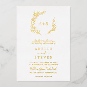 Minimal Leaf Gold Foil Bold Name Monogram Wedding